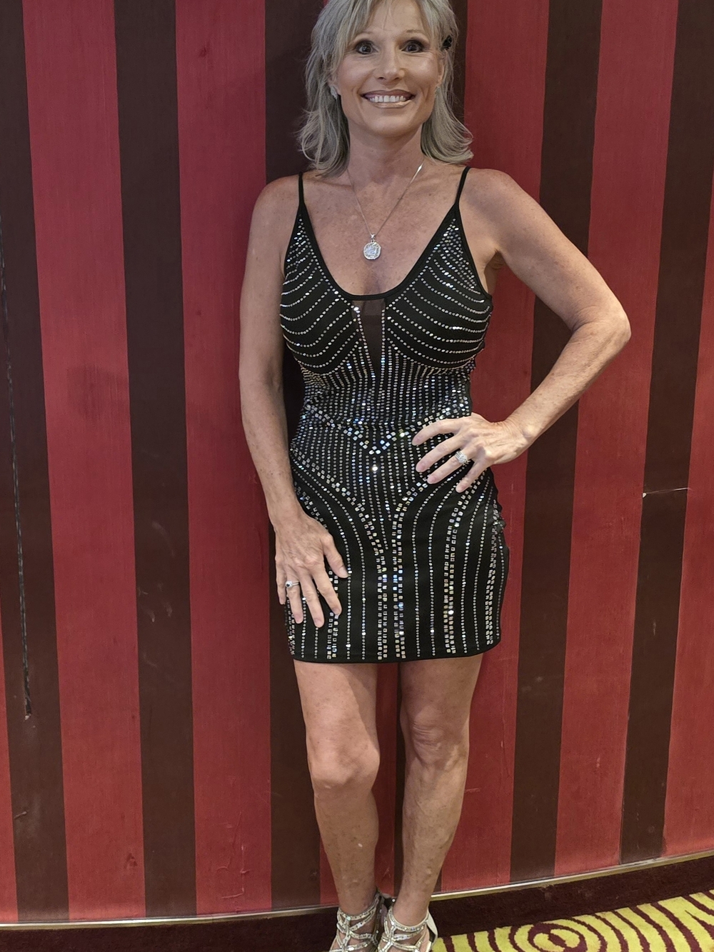 Black Embellished V-Neck Mini Dress